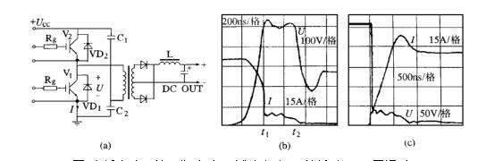 图3半桥电路及其工作波形开通过程